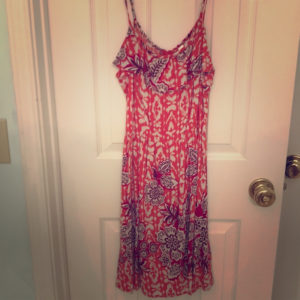 Peach spaghetti string summer dress with pleats